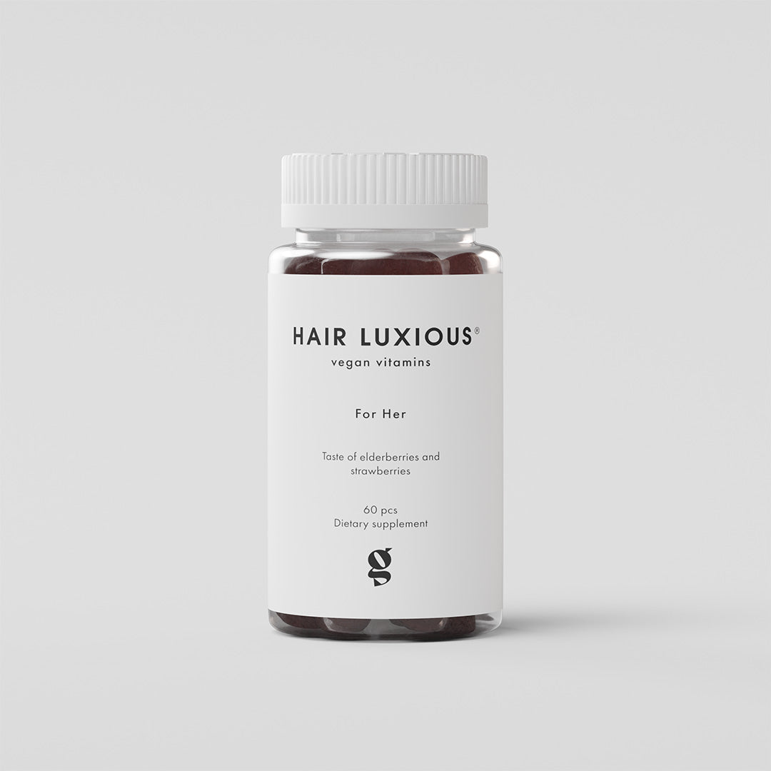 Hair Luxious For Her Gummies, elderberry and strawberry hair gummies for women
