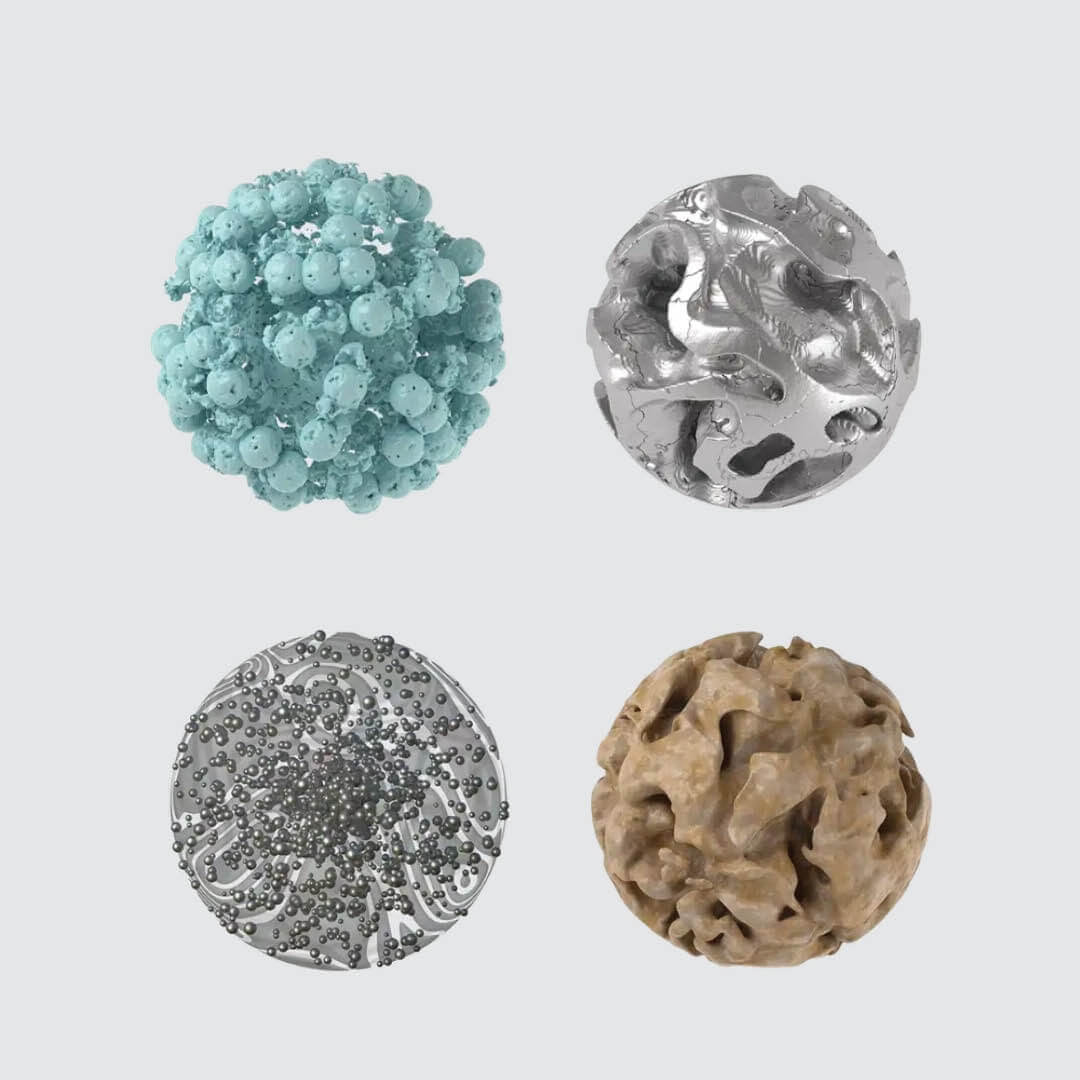 Four spheres representing the plant extracts, vitamins and amino acids in the Hair Luxious hair care formulas