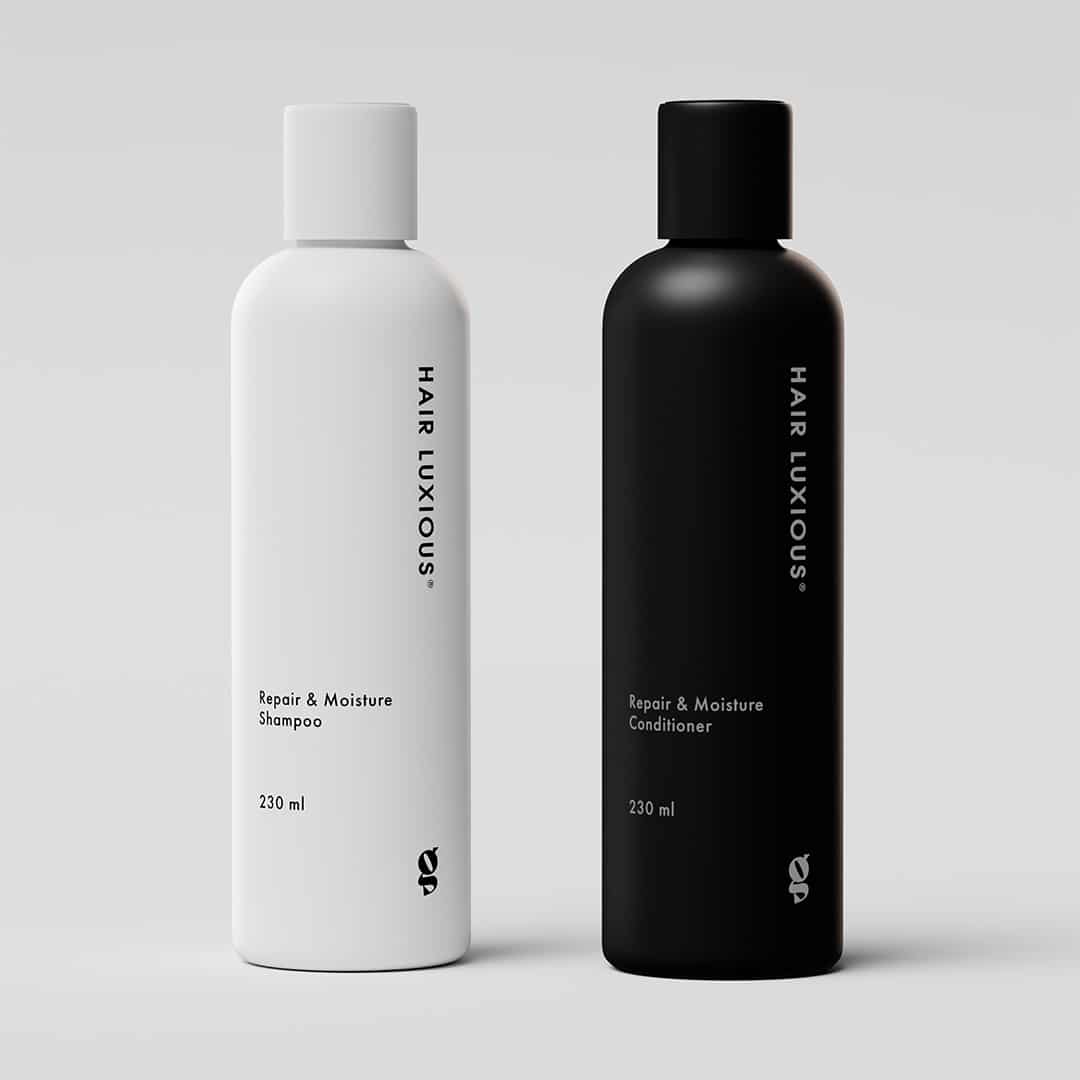 Hair Luxious Repair & Moisture Set, shampoo and conditioner bottles side by side