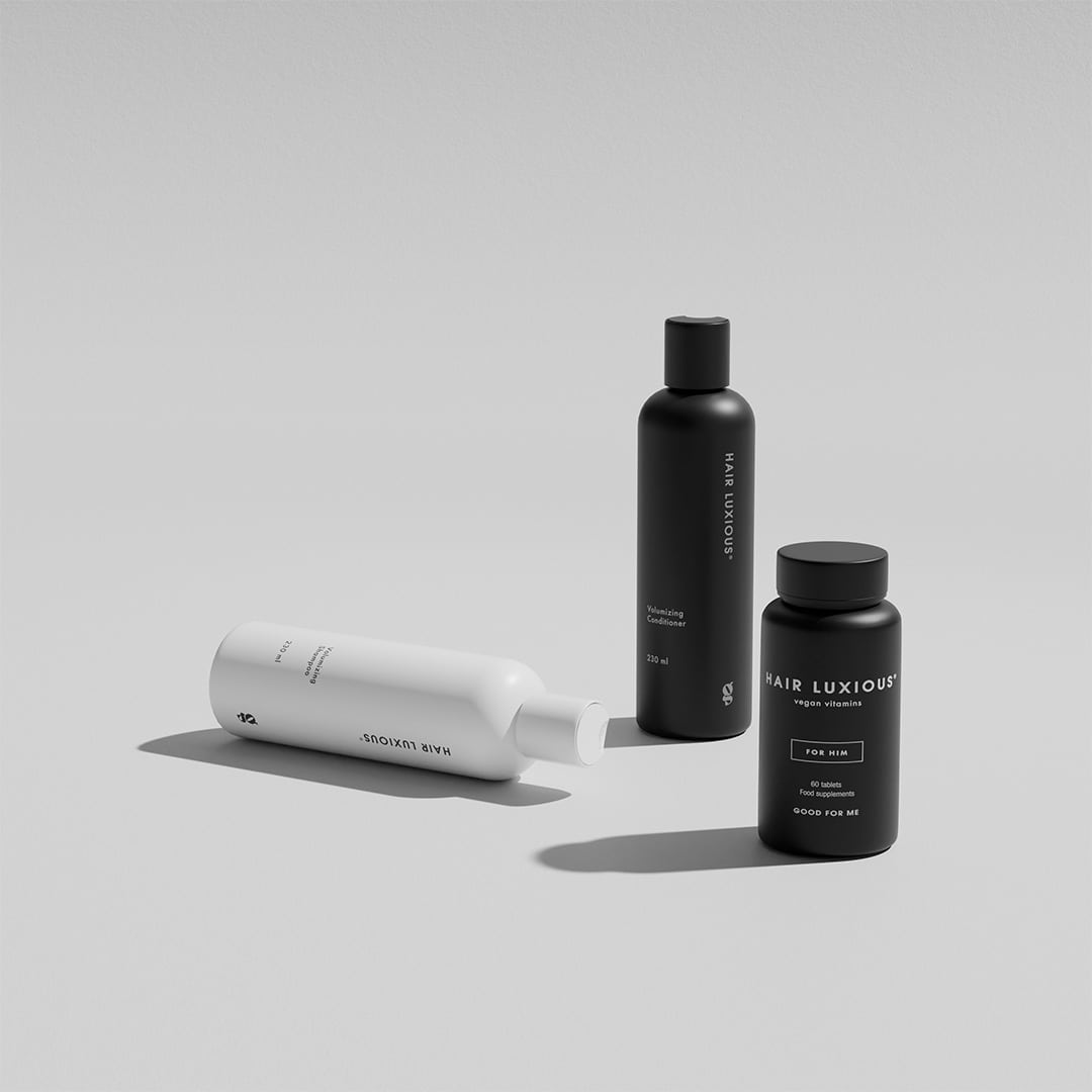 Hair Luxious Volumizing Set for Him, shampoo, conditioner and hair vitamins